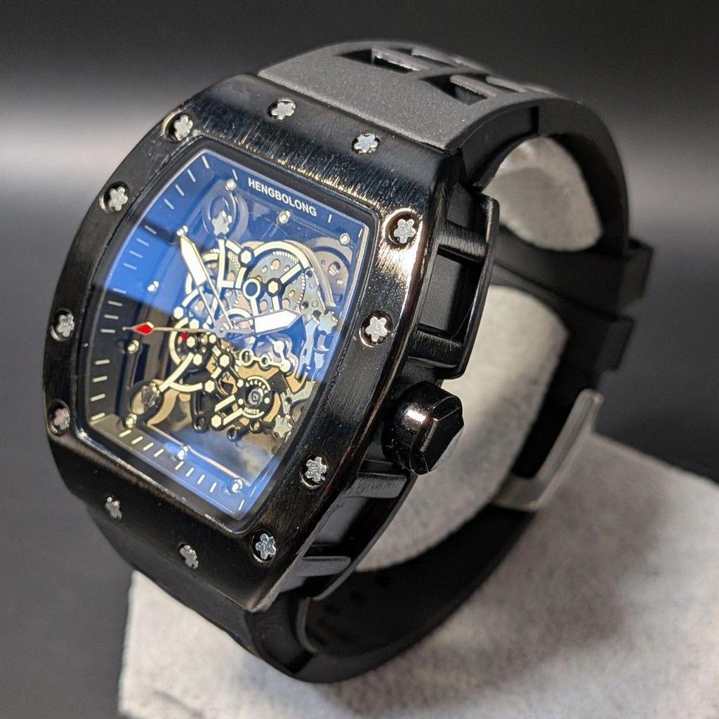 Used New Watch Richard Mille Type Quartz Homage Watch Rubber Tonneau Skeleton Black