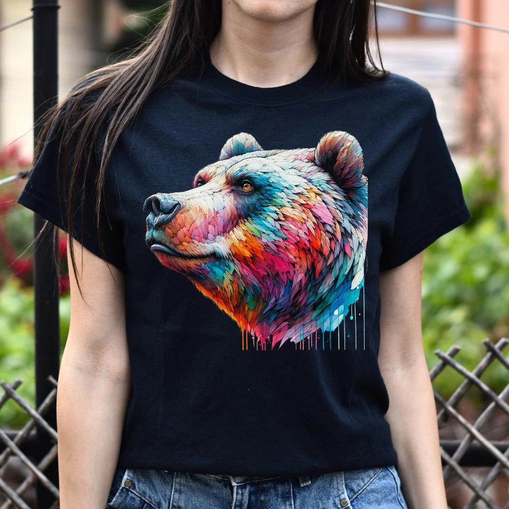 Artistic Bear Color Splash Unisex T-shirt Black Navy Dark Heather