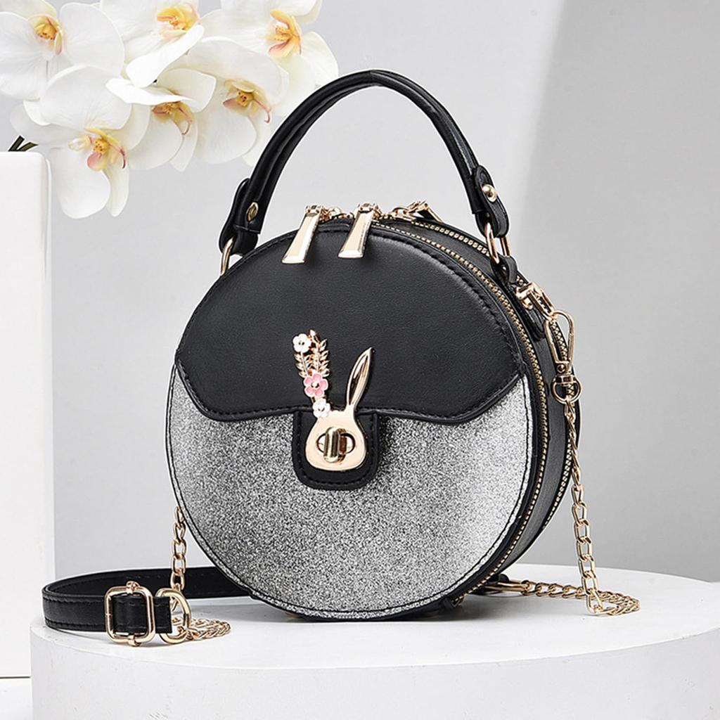 Shoulder PU with Stands Perfect for and Black NICOLE&DORIS Women's Bag, Handbag, Small, Crossbody, 2-Way, Leather, Cute, Round, Divided, Waterproof,