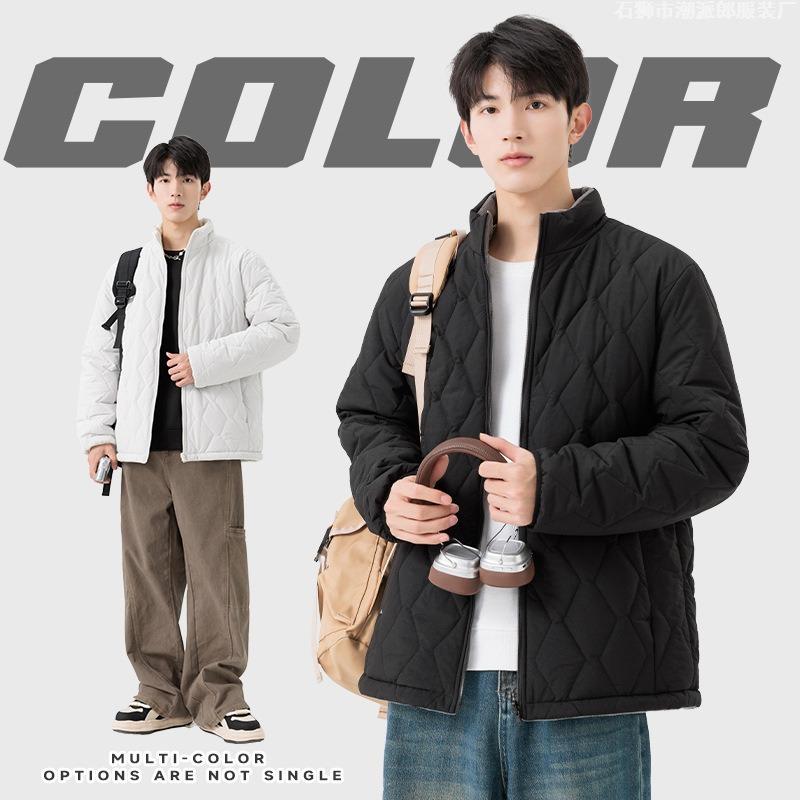 Winter men's coat double-sided wear fleece thickened stand-up collar jacket cotton-padded jacket trendy brand thermal cotton-padded jacket