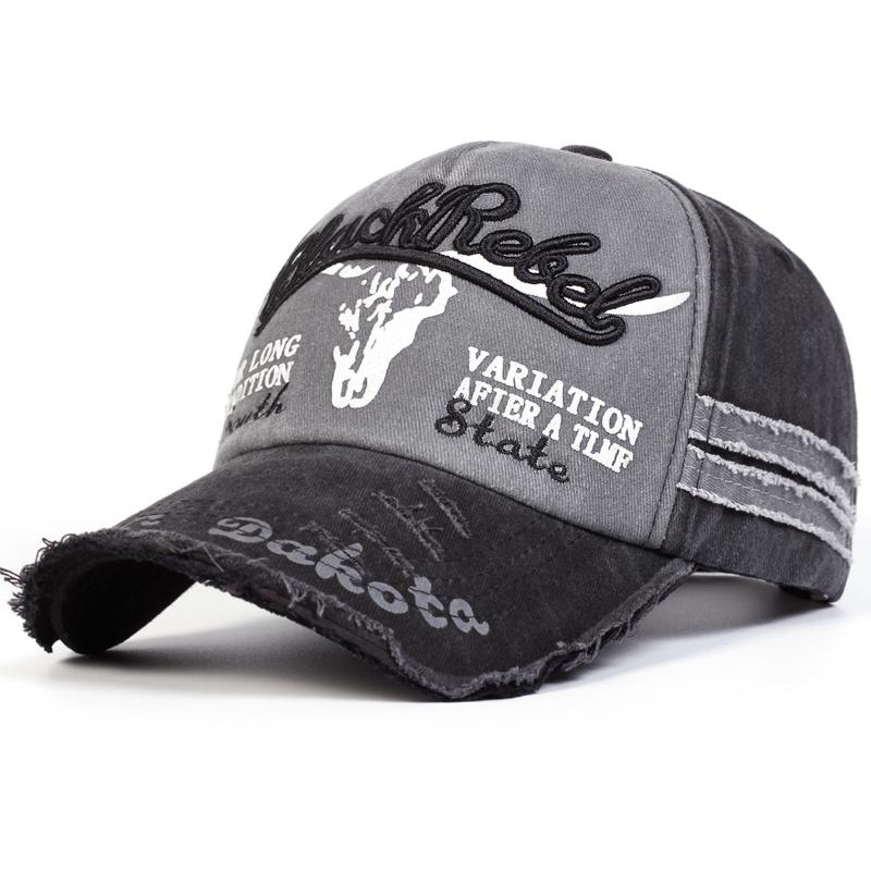 Retro embroidered cow head washed baseball cap suitable for men and women, retro design, adjustable sun hat, breathable and cool