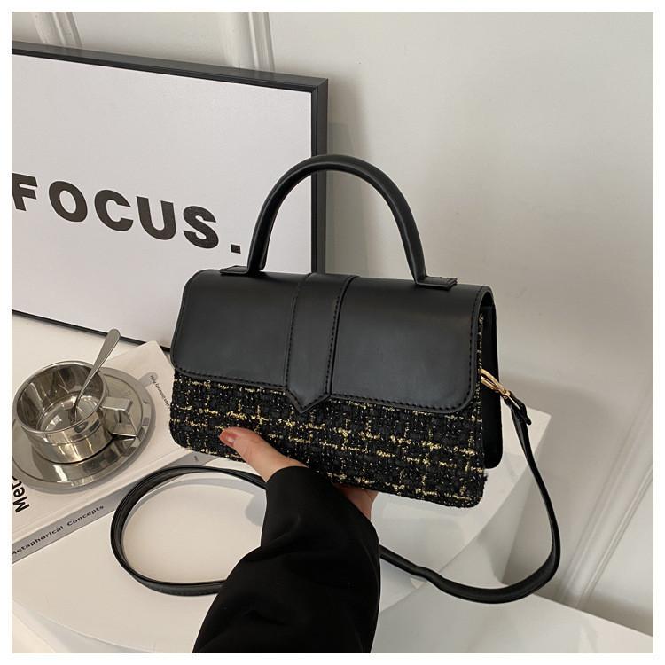 2024 New Spring Korean Style Casual Plaid Fashion Single Shoulder Crossbody Small Square Bag Black