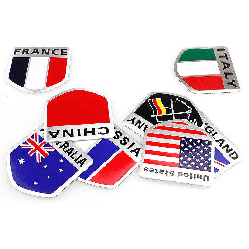 Germany UK Italy USA France Flag Metal Car Badge Decal Sticker, Patriotic Modified Nameplate Emblem For Car Body Exterior