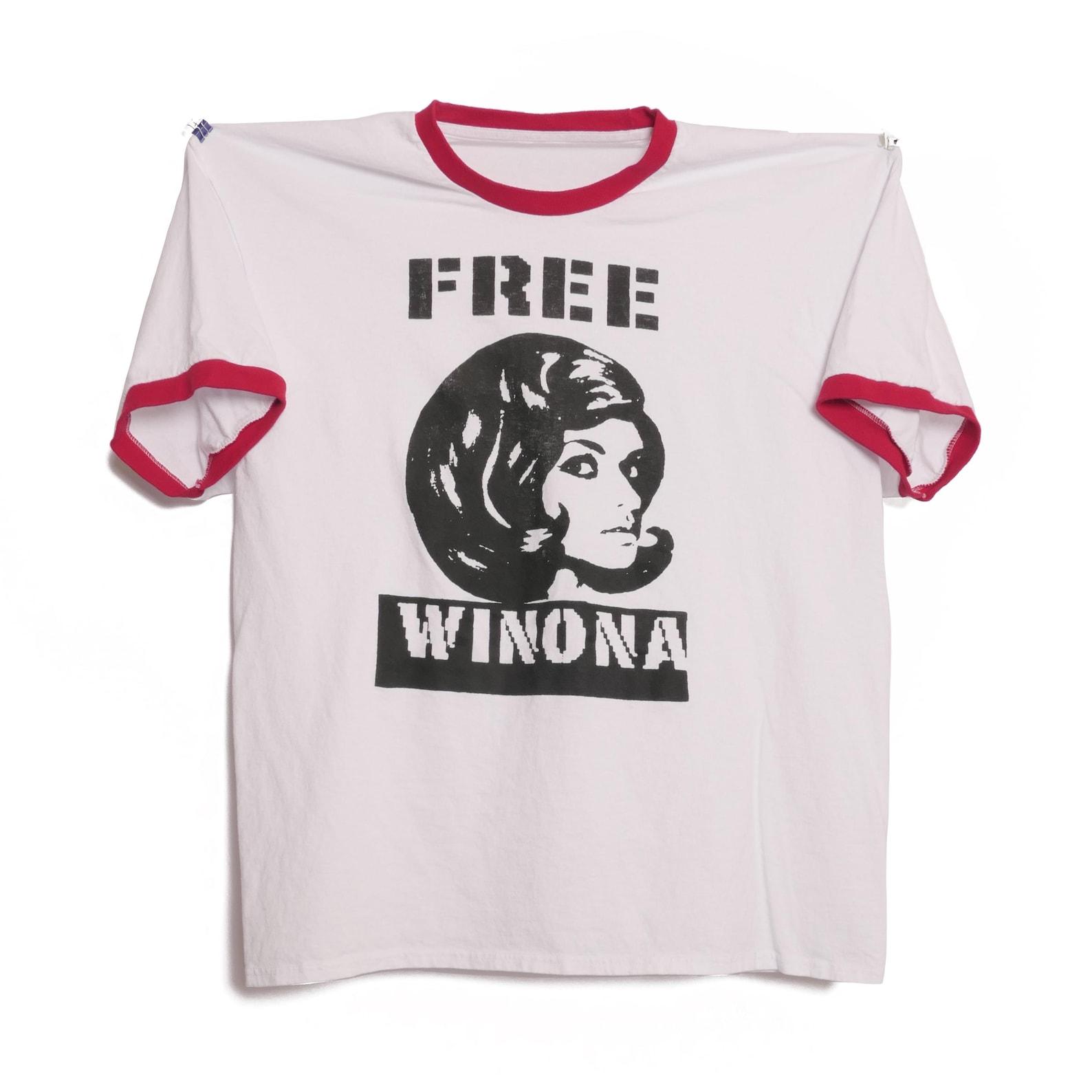 Free Winona Ryder Ringer Tee American Sweetheart Actress Hollywood California Kleptomaniac Innocent Vintage Scandal Headline - XL S