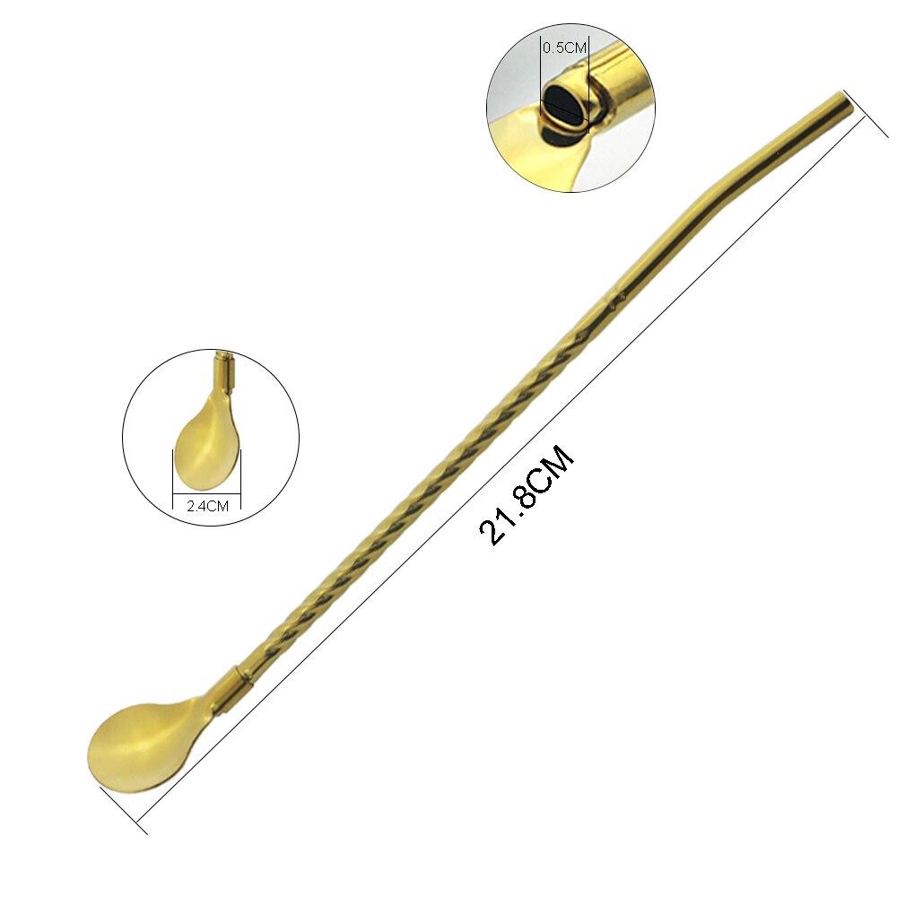 1Pc Reusable Long Straw Spoon Multicolor Stainless Steel Straws Scoop Bar Cocktail Coffee Stirring Drinking Spoon