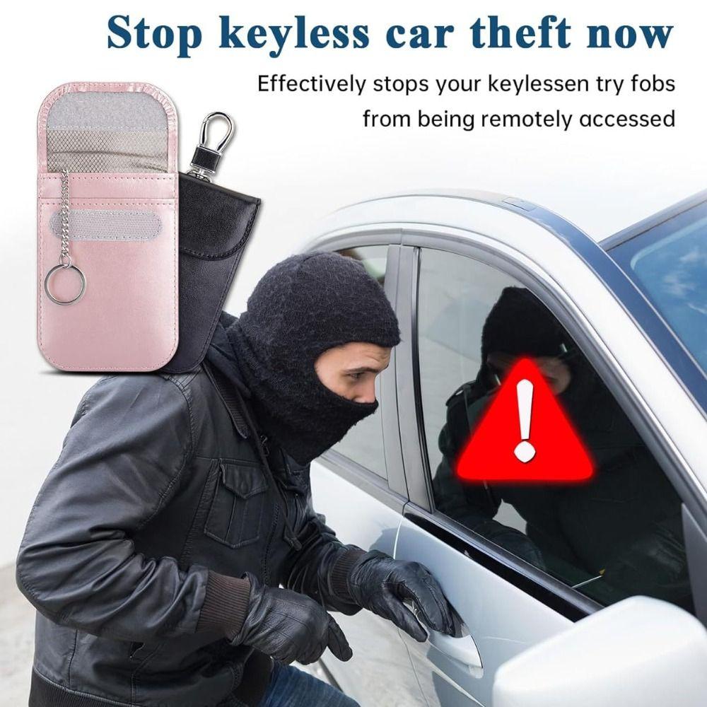 Fashion RFID Blocking Car Keys Case Anti-Theft Leather Key Protector Card Holder for Privacy Protection