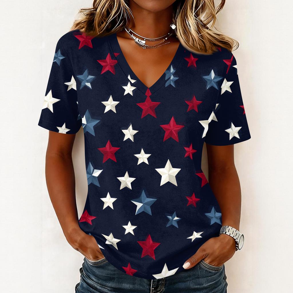 Shirts For Women Trendy V Neck T Shirts Casual Printed Blouse Tops For Women