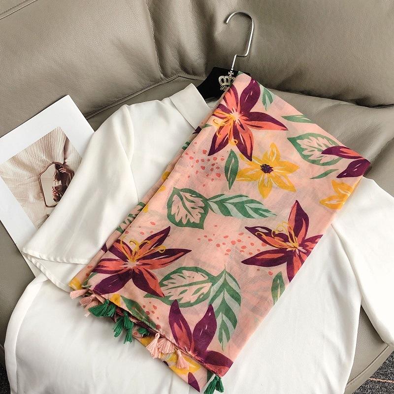 Fashion Luxury Brand Ombre Big Floral Tassel Viscose Shawl Scarf Lady Soft Thin Beach Wrap Pashmina Stole Bufandas Muslim Hijab