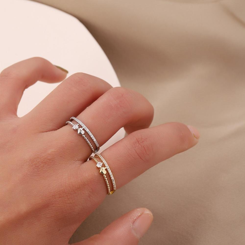 Heart Rings for Women Opening Double Layer Heart Finger Ring Men Wedding Engagement Jewelry Accessories Couple Gift