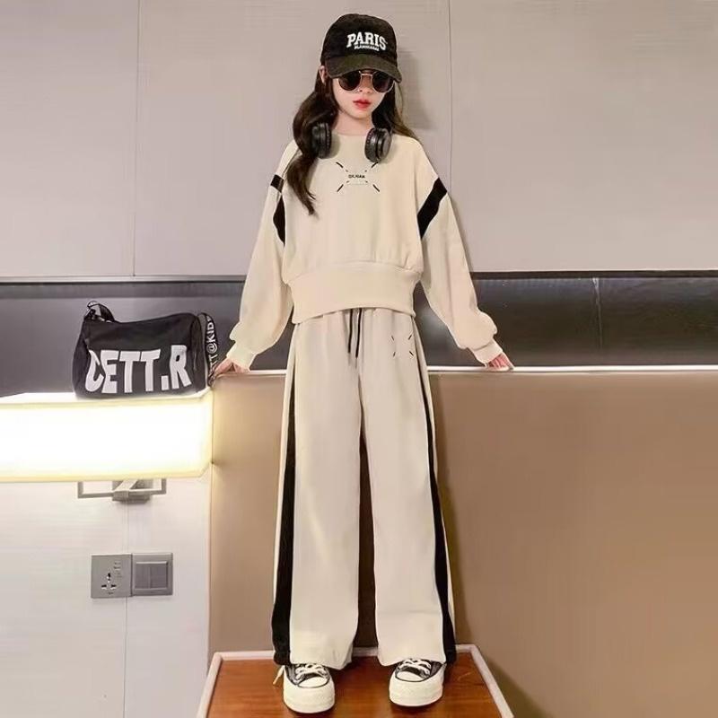 4-12Y Girl's Suit Spring and Autumn Sports Suit Fashion Casual Top + Wide Leg Trousers Two-piece Set