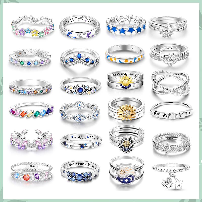 Daisy Sparkling Crown Ring Colorful Star Moon Butterfly Evil Eyes for Women Original Rings Classic Wedding Jewelry