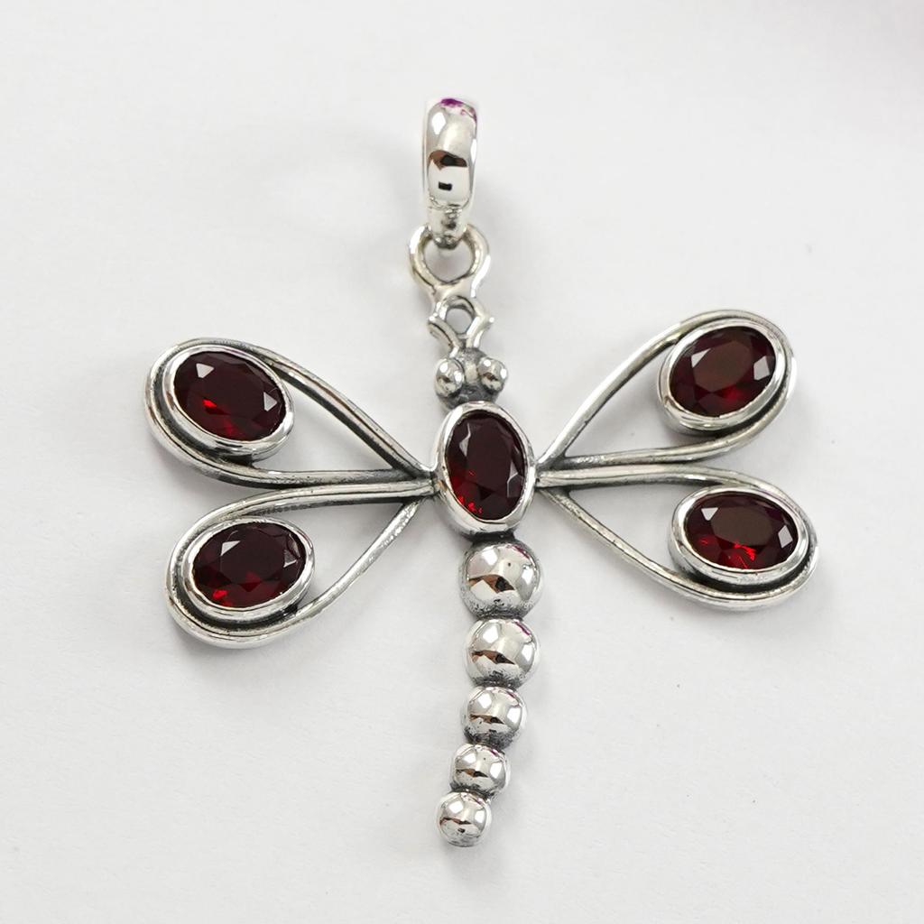 Dragonfly Pendant, Garnet Pendant, 925 Sterling Silver Pendant, Designer Pendant, Gift for Her, Handmade Pendant