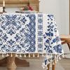 New Chinese Wind Blue and White Porcelain Tablecloth Decoration Dustproof and Heat Insulation Household Dining Table Cloth Coffee Table Tablecloth