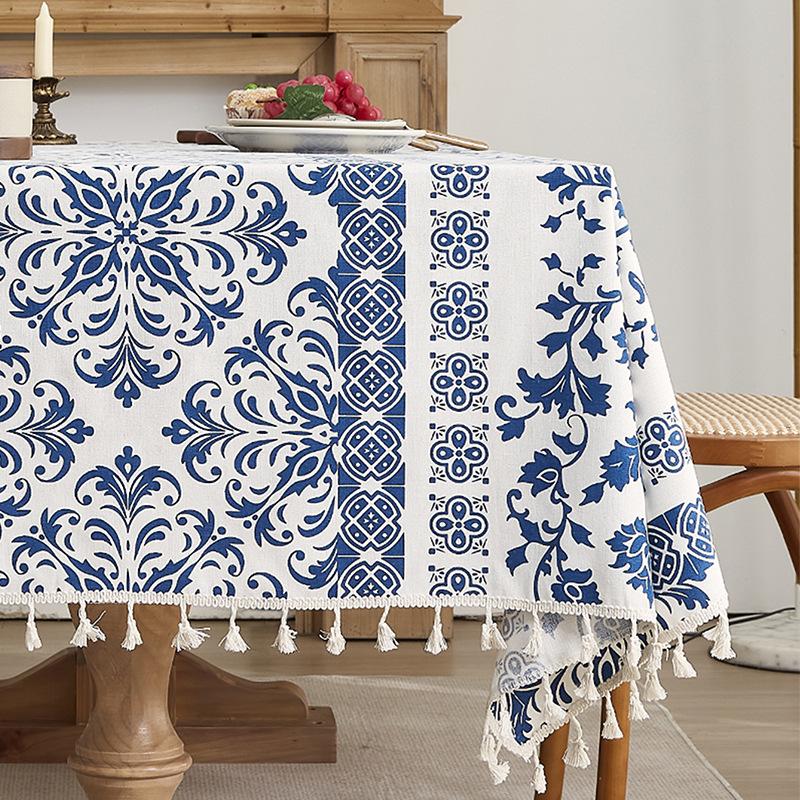 New Chinese Wind Blue and White Porcelain Tablecloth Decoration Dustproof and Heat Insulation Household Dining Table Cloth Coffee Table Tablecloth