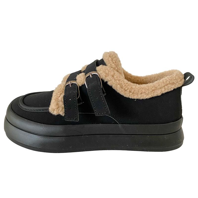 

BE-6682 Латексная стелька/пряжка Обувь Boken женская обувь кеды зимняя бархатная овечья шерсть хлопковая обувь 2024 новая 35 чёрный