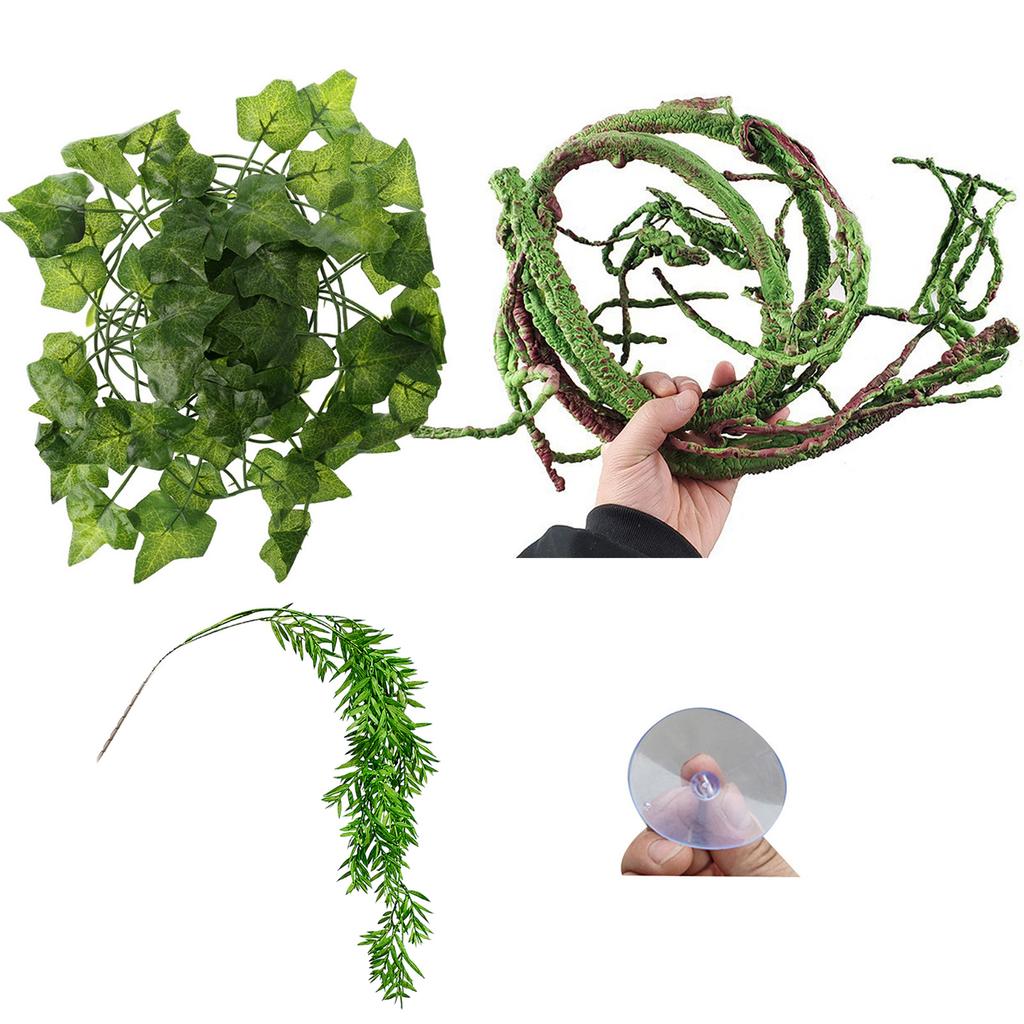 Reptiles Plant Hide Vine Branch Leaves Terrarium Jungle Habita for Lizards Geckos Snake Decorative False Plant