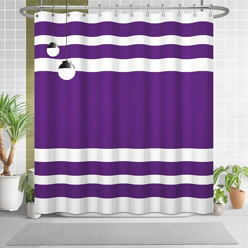 White Navy Blue Shower Curtain for Bathroom 72x72inches Boho Navy Blue and White Striped Waffle Shower Curtain Set with Hooks Bohemia Geometric