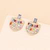 French court style colored rhinestone light luxury shield earrings, fashionable temperament niche design earrings