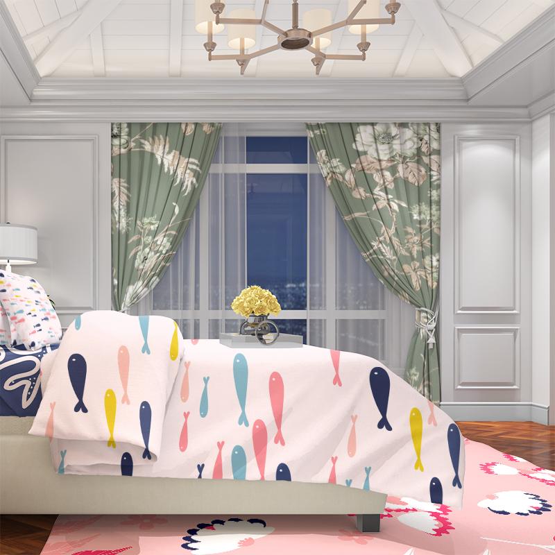 2Pcs- Light Color Flower - Printed Curtain -100% Polyester Material, Suitable for Bedroom Curtains and Living Room Decoration;