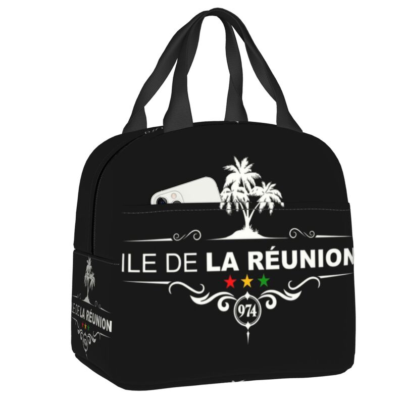 974 Reunion Island Insulated Lunch Bags for Women Maveli Coat of Arms Portable Cooler Thermal Bento Box School