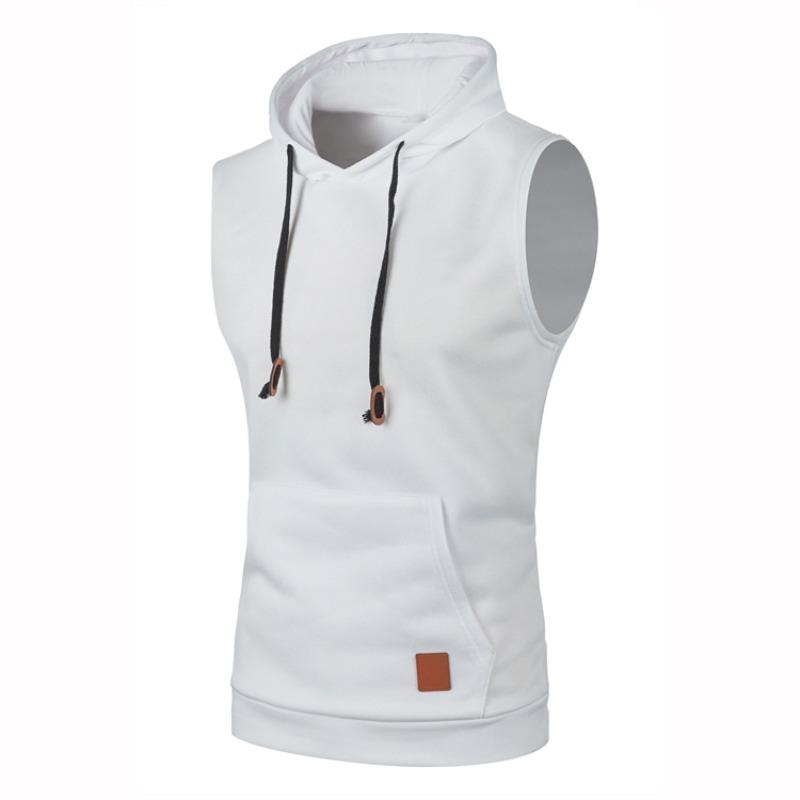 Spring Autumn Men's Sleeveless Hooded Vest Casual Heather Knit Pullover Drawstring Hood