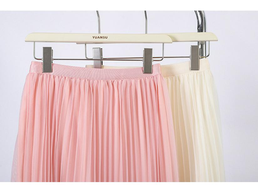 Gonna Lunga in Garza Rosa Dolce Fei Yuan: Moda Primaverile da Donna, Versatile Colore Unico Pieghettato Drappeggio.
