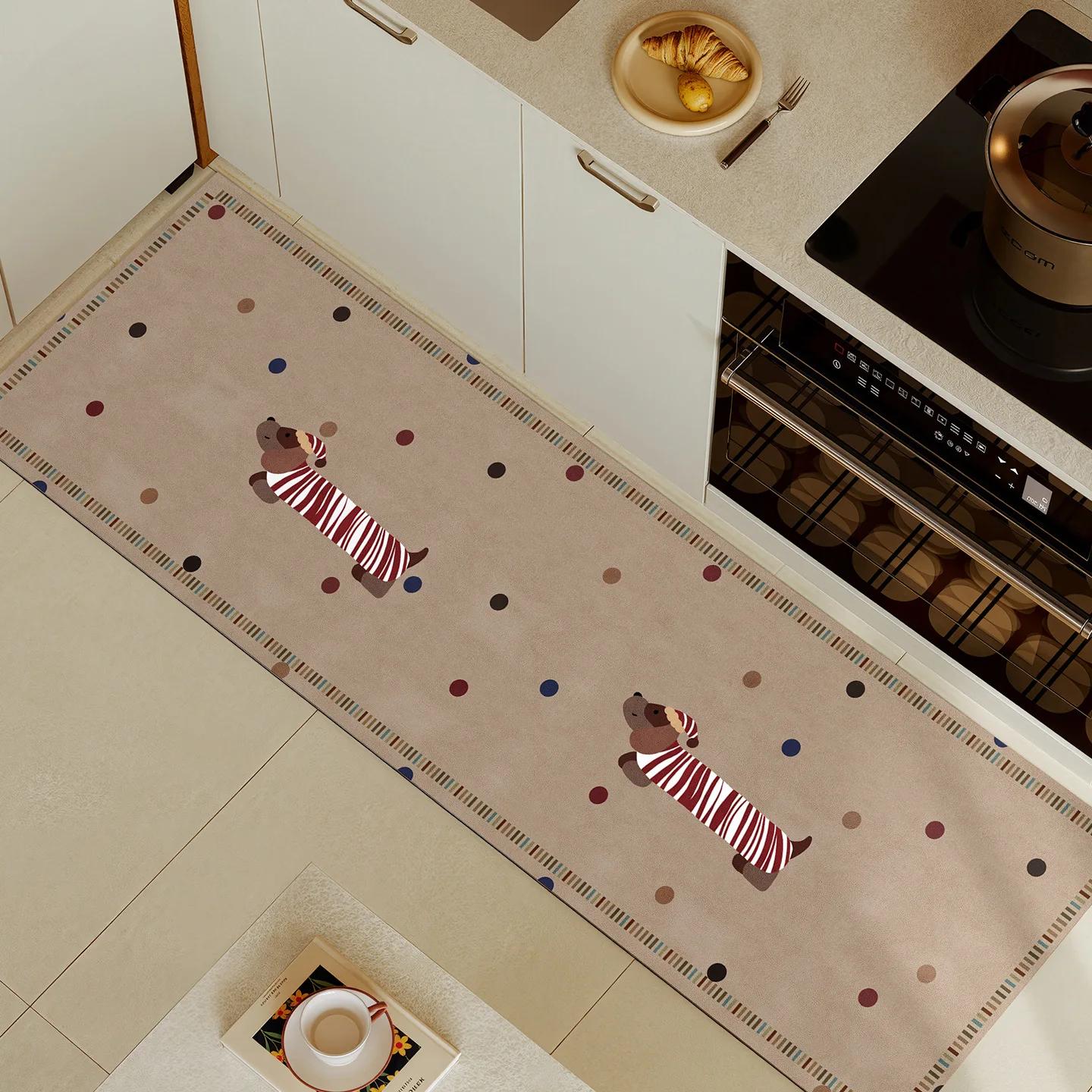 

Cartoon Dog Kitchen Carpet Mat Non Slip Striped Pattern Rug Welcome Home Funny Floor Mat Soft Washable for Kitchen Decor Use 40X120CM