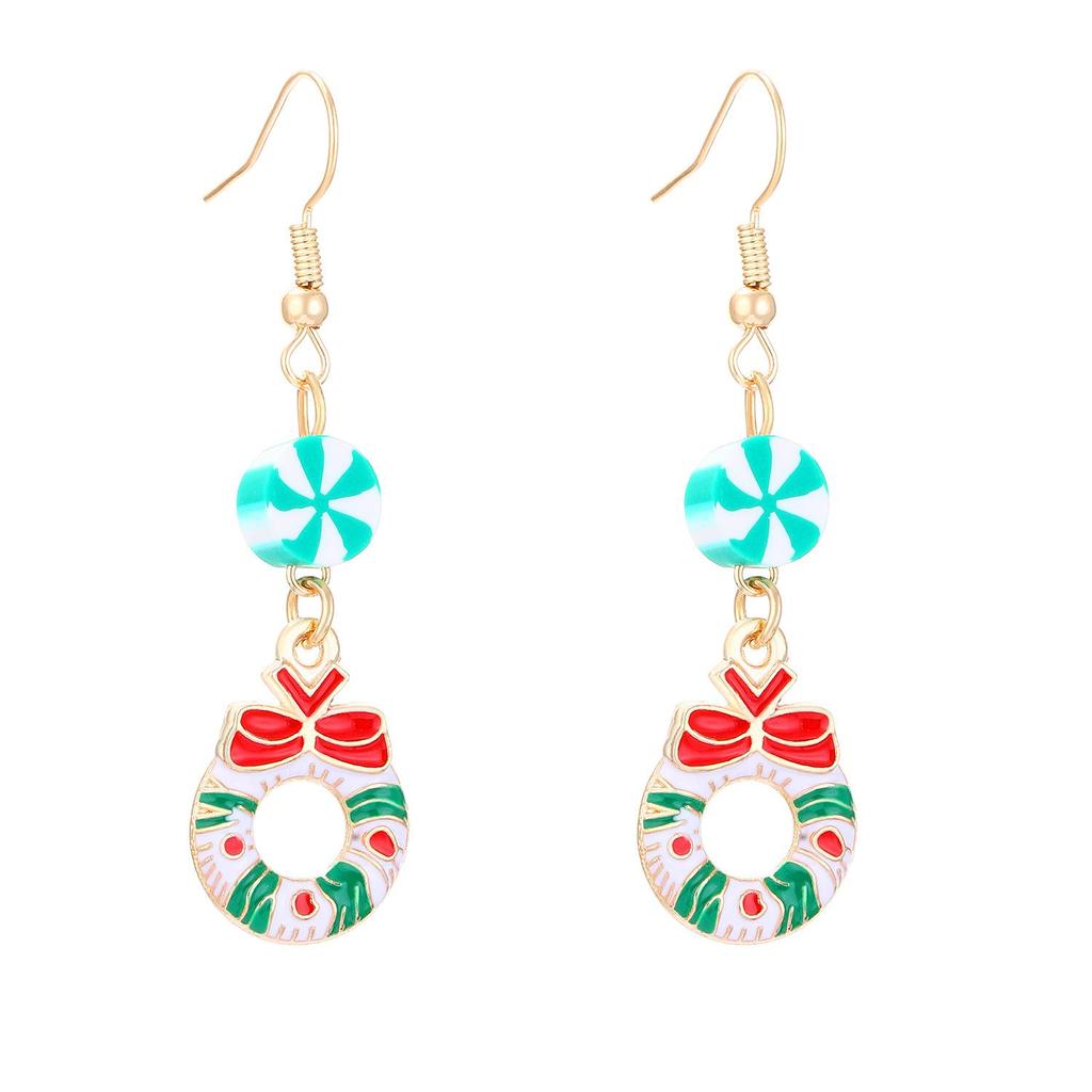 New Arrivals Christmas Santa Claus Snow Bow Flower Wreath Gloves Earrings For Women