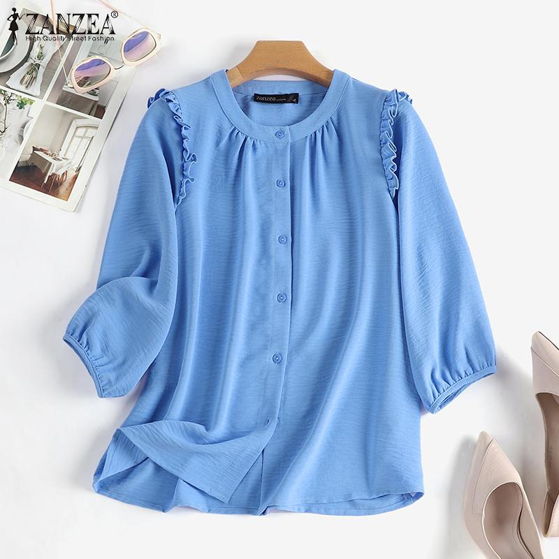 

ZANZEA Женская повседневная свободная летняя блузка с круглым вырезом и рукавами 3/4