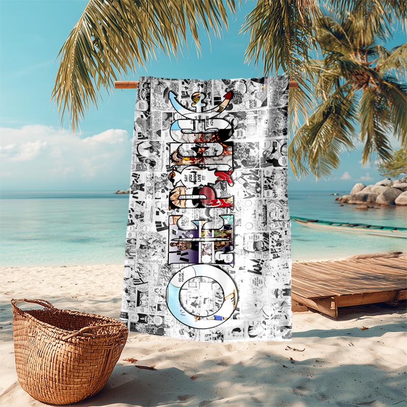Classic Japanese element cartoon ONE PIECE Monkey D. Luffy beach towel outdoor camping vacation swimming beach towel outdoor absorbent bath towel Y6