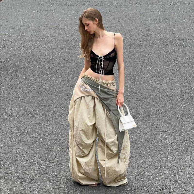 Sweatpants Design Sense Contrasting Color Straps Scimitar Pants Spring and Summer Hip-hop Pants Quick-drying Paratrooper Pants Women