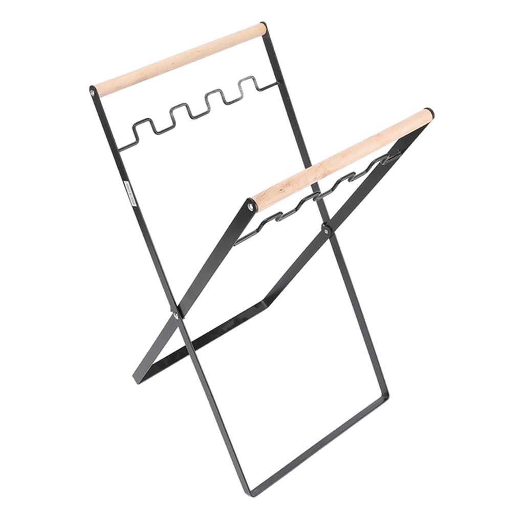 Trash Bag Holder Stand Rubber Wood Handle Iron Stand Flat Appearance Foldable Portable Garbage Bag
