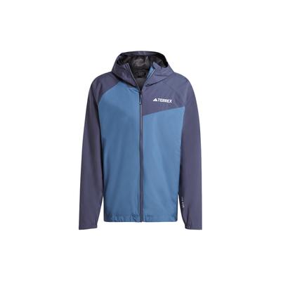 Color Block Logo Outdoor Hooded Rain Jacket Men Jackets Miracle-Blue-Gray IP1431