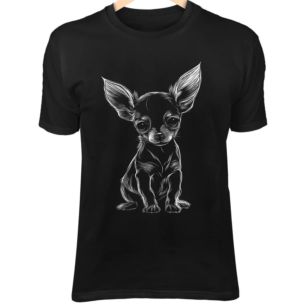 Chihuahua Dog Line Art - Tiny Body, Big Ears & Cute Kawaii Minimalist Cartoon