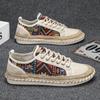 Men's Ethnic Print Espadrille Sneakers Lace-up Canvas Shoes with Woven Jute Sole for Casual Wear