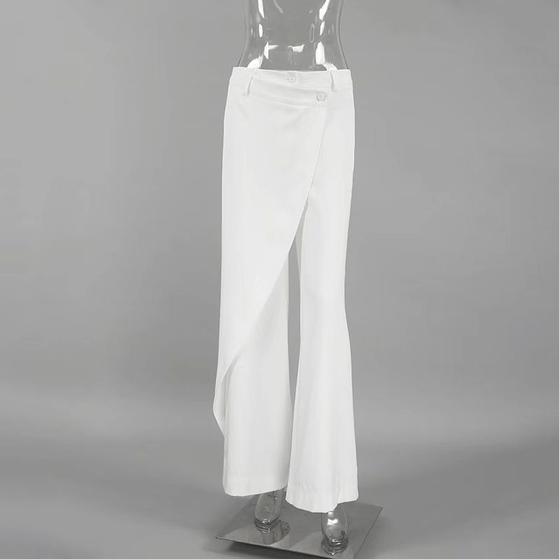 

European and American Autumn Fashion Pants Patchwork Wide Leg High Waist Casual Pants High Waisted Casual Pants White M