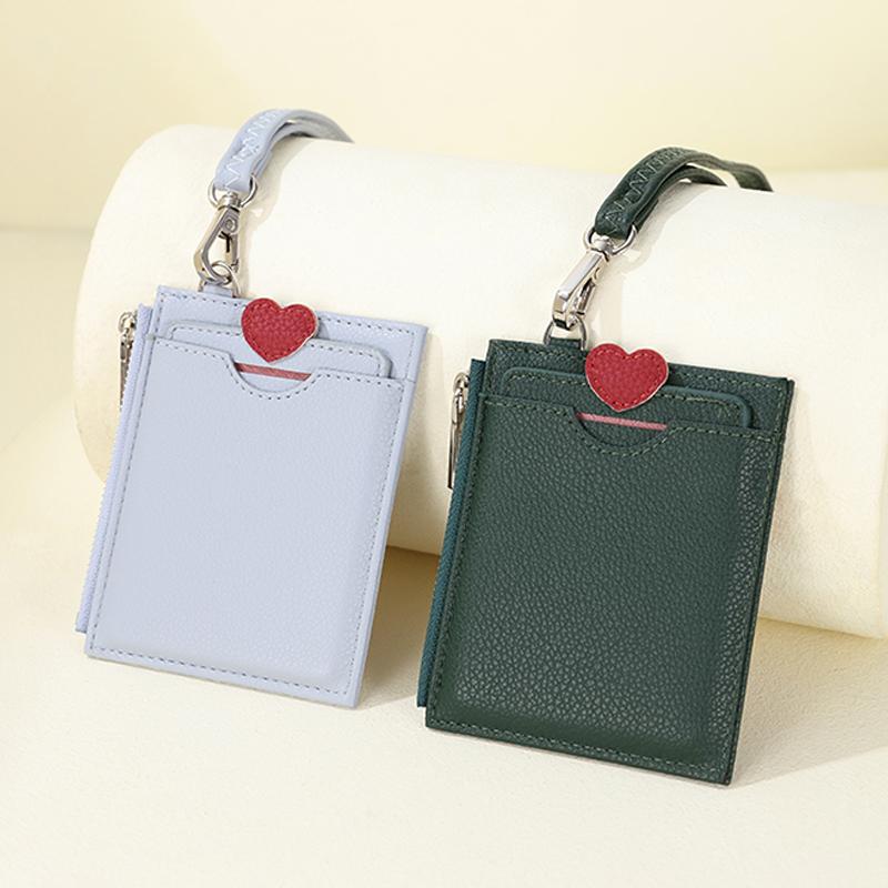 Läderkorthållare Miniplånbok Dam Kortplånbok Taggar Hållare för flickor Busskortfodral med dragkedja Slim ficka