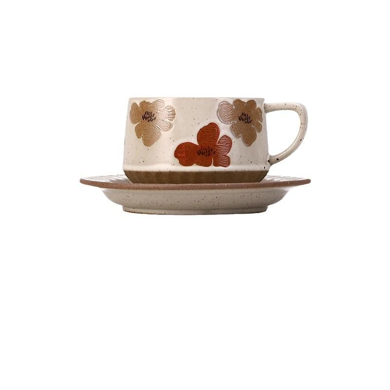 Vintage Cup Hotel Coffee Cup Set Japanese Ceramic Cups and Plates Latte Latte Cups with Simple Floral Milk Tea Mug Coffee Mugs