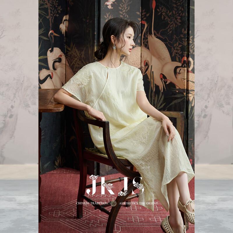 JK&JS Gardenia Summer Tencel Linen Embroidered Dress S теплый белый