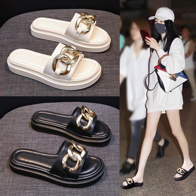 Internet Celebrity Small Fragrant Style Slippers Women's Summer Wear 2025 New Thick Bottom Soft Bottom Temperament Beach Sandals Ins Trendy Fashion
