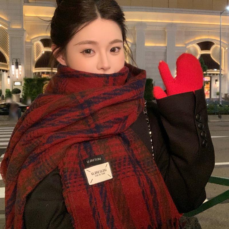 Women Retro Plaid Knitted Scarf Headscarf Ladies Casual Sweet Tassel Warm Scarve Mujer Wrap Shawl Student Young Girl New Winter