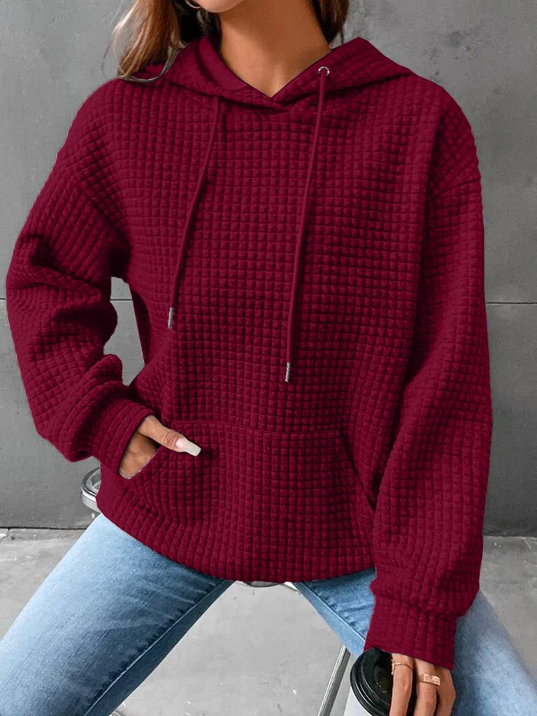 Fall Winter Women's Clothing New Small Check Pocket Long Sleeve Solid Color Top Sweatshirt for Women