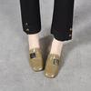 Baotou slippers women's outer wear 2025 European and American style square head low heel flat bottom sandals cowhide square buckle loafers lazy drag