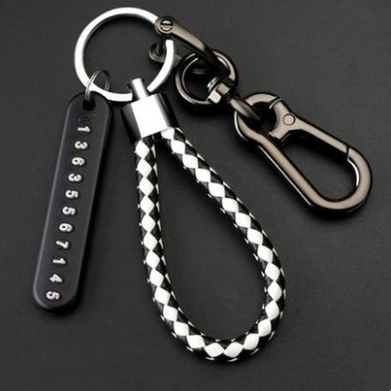 Trendy Diy Mobile Phone Number Plate Pendant Keychain For Men Punk Simple Woven Leather Rope Anti-Lost Car Key Chain Accessories