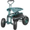 Garden Cart Rolling Workseat with Wheels, Gardening Stool for Planting, 360 Degree Swivel Seat, Wagon Scooter with Steering Handle & Utility Tool