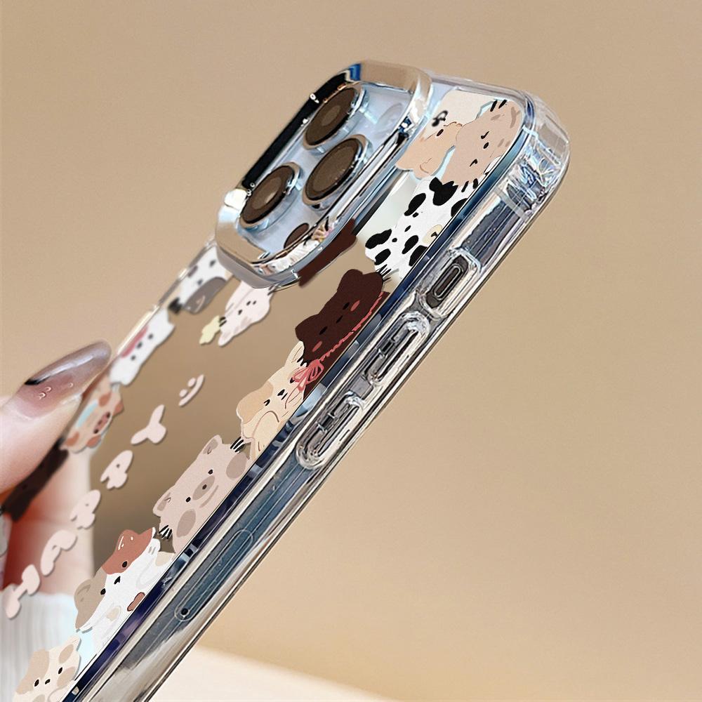 Trendy Cartoon Makeup Mirror Phone Case For IPhone 17 16 15 14 13 12 11 Pro Max 16E 17E Plus Bumper Shockproof Hard Cover Cases