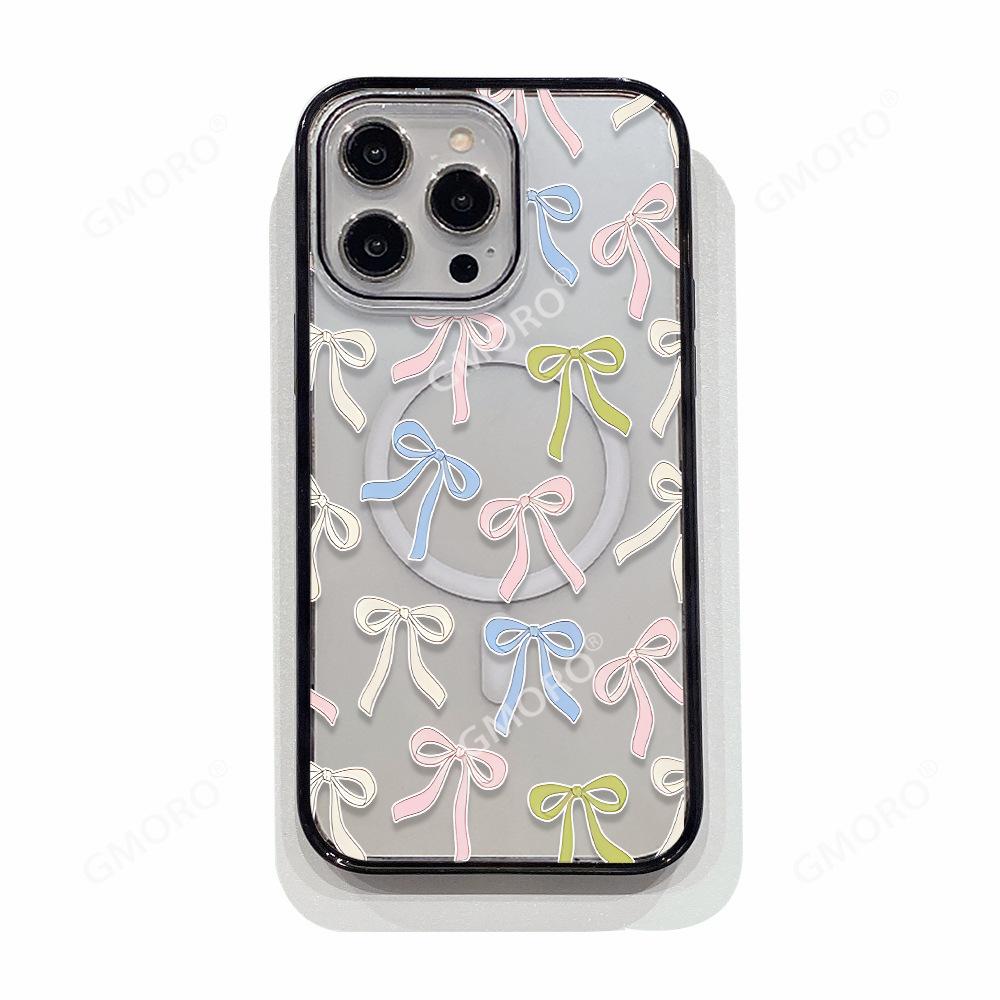 Hot-selling Korean color bow in European station iPhone16 transparent mobile phone case Apple 17 acrylic protective case