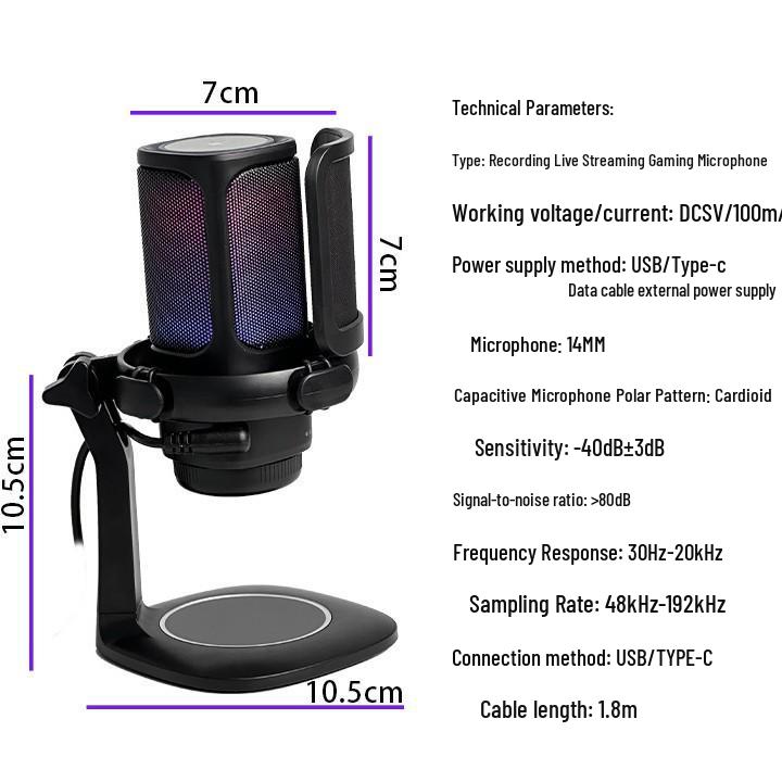 RGB USB Gaming Microphone with Pop Filter for Esports and Live Streaming
