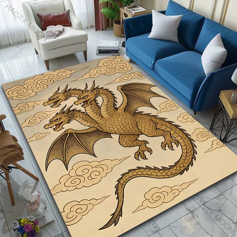 Three-headed Dragon Flying Among Clouds Carpet for Living Room Bedroom Sofa Home Decor Rus Non-slip Floor Mat Luxury Gift
