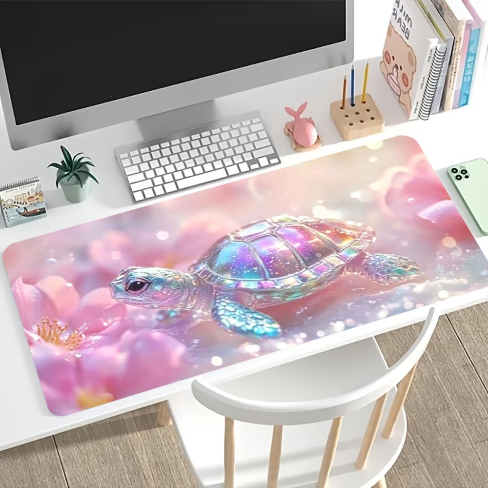 Glitter Sea Turtle Print Gaming Mouse Pad Large Desk Mat AntiSlip Rubber Base Stitched Edge Keyboard Mat For Workstation